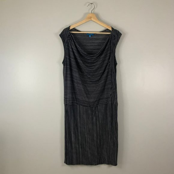 Derek Lam Design Nation Stretch Short Stripe Drop Waist Dress Large L Linen - Picture 2 of 13